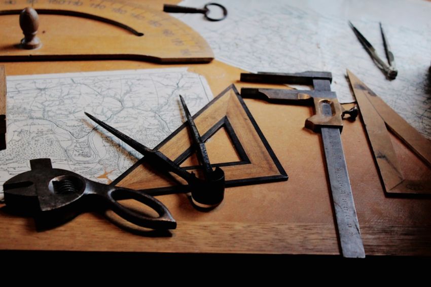 Tools - drafting instruments on top of table